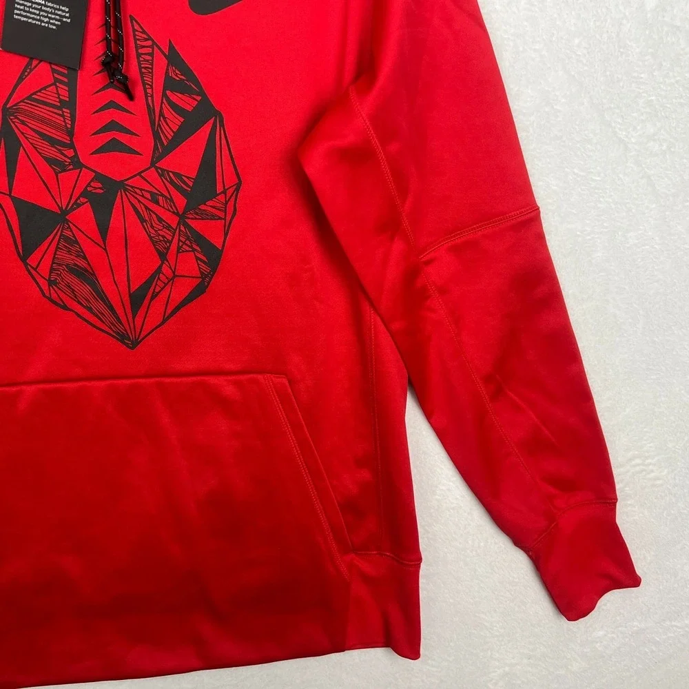 Nike Football Therma Dri Fit Hoodie Mens‎ Medium New Red Pullover Graphic Logo